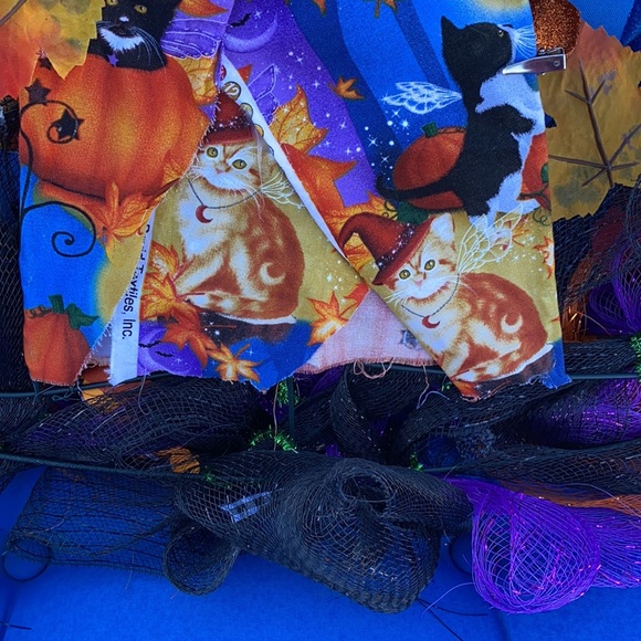 Custom By Me Halloween Witch Hat Wreath Cats Roses Brooms Autumn Leaves Spiders - Picture 10 of 15